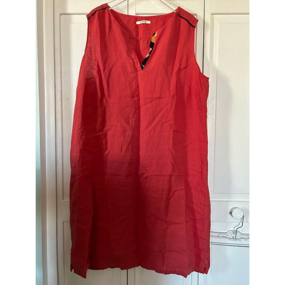 Devernois Coral 100% Linen V-Neck dress with Floral Trim - EU 46 - Picture 8 of 8